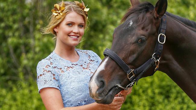 Lady Kitty Spencer with Melbourne Cup racer Fame Game in 2015. Picture: Colleen Petch.