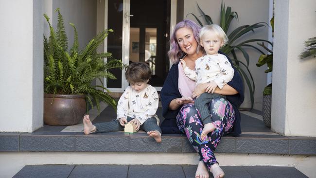 Emma Jenkins with her two sons Jasper, 4, and River, 23 months, at their home in Abbotsbury. Picture: Christian Gilles