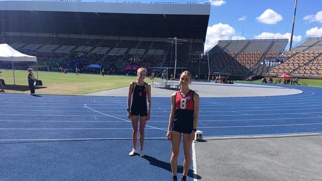 Keira Moore with Jaz Ingall after the 1500m 16 years