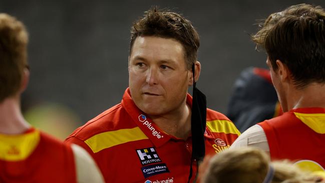 Stuart Dew isn’t surprised Alastair Clarkson has been linked to the Gold Coast job after a heavy Suns loss to Melbourne. Picture: Michael Willson/AFL Photos via Getty Images