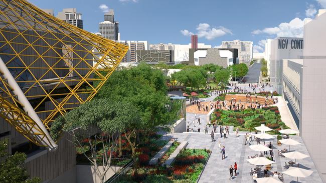 Early concept for 18,000sq m of open public space and seamless pedestrian access through the Melbourne arts precinct.