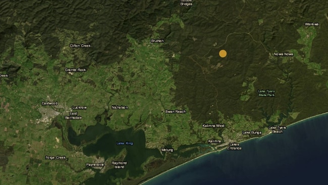 The location of the earthquake felt near Lakes Entrance, Victoria. Picture: Supplied / Geoscience Australia