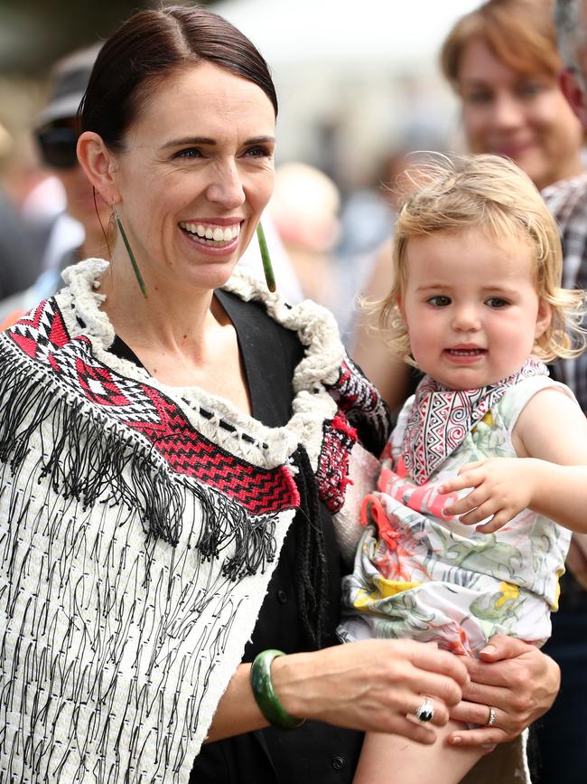 Jacinda Ardern and her daughter Neve. Picture: Getty Images