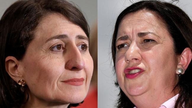 Gladys Berejiklian and Annastacia Palaszczuk’s border spat continues. Pictures: Supplied