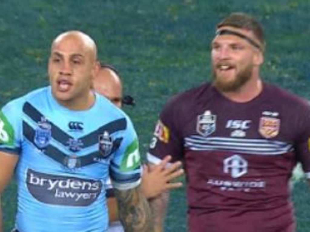 Blake Ferguson and Josh McGuire at halftime in Origin III