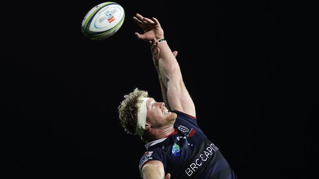 Matt Philip wins a lineout for the Melbourne Rebels against the Waratahs on Saturday night Picture: Getty Images