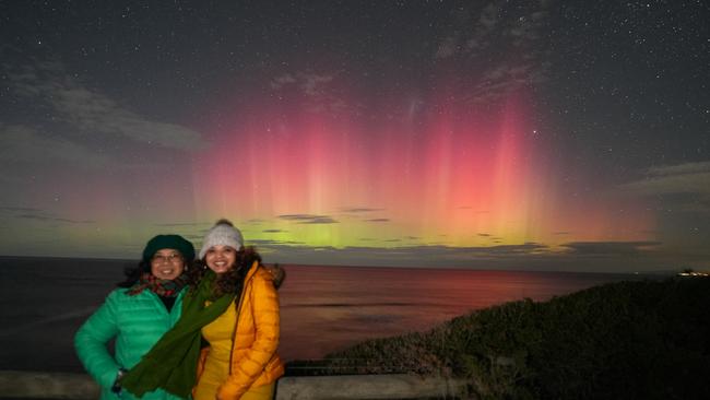 Braving the cold temperatures to see the aurora australis over Bells Beach Picture: Arun Chandran