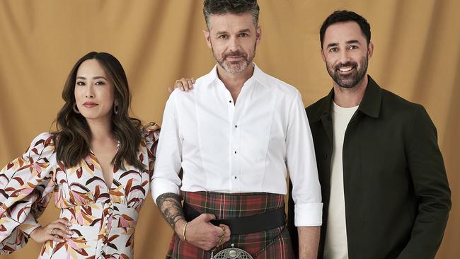 Jock Zonfrillo (centre) with fellow MasterChef Australia 2021 judges Melissa Leong and Andy Allen. Picture: Network Ten