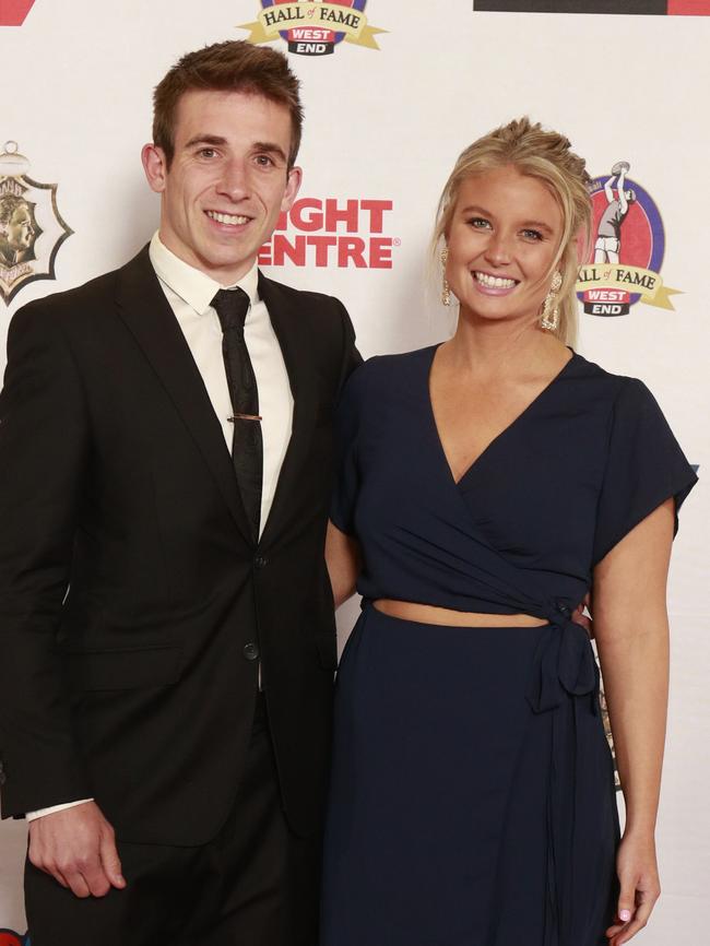 Alice James with Joel Cross at the Magarey Medal count in 2019. Picture: Matt Loxton