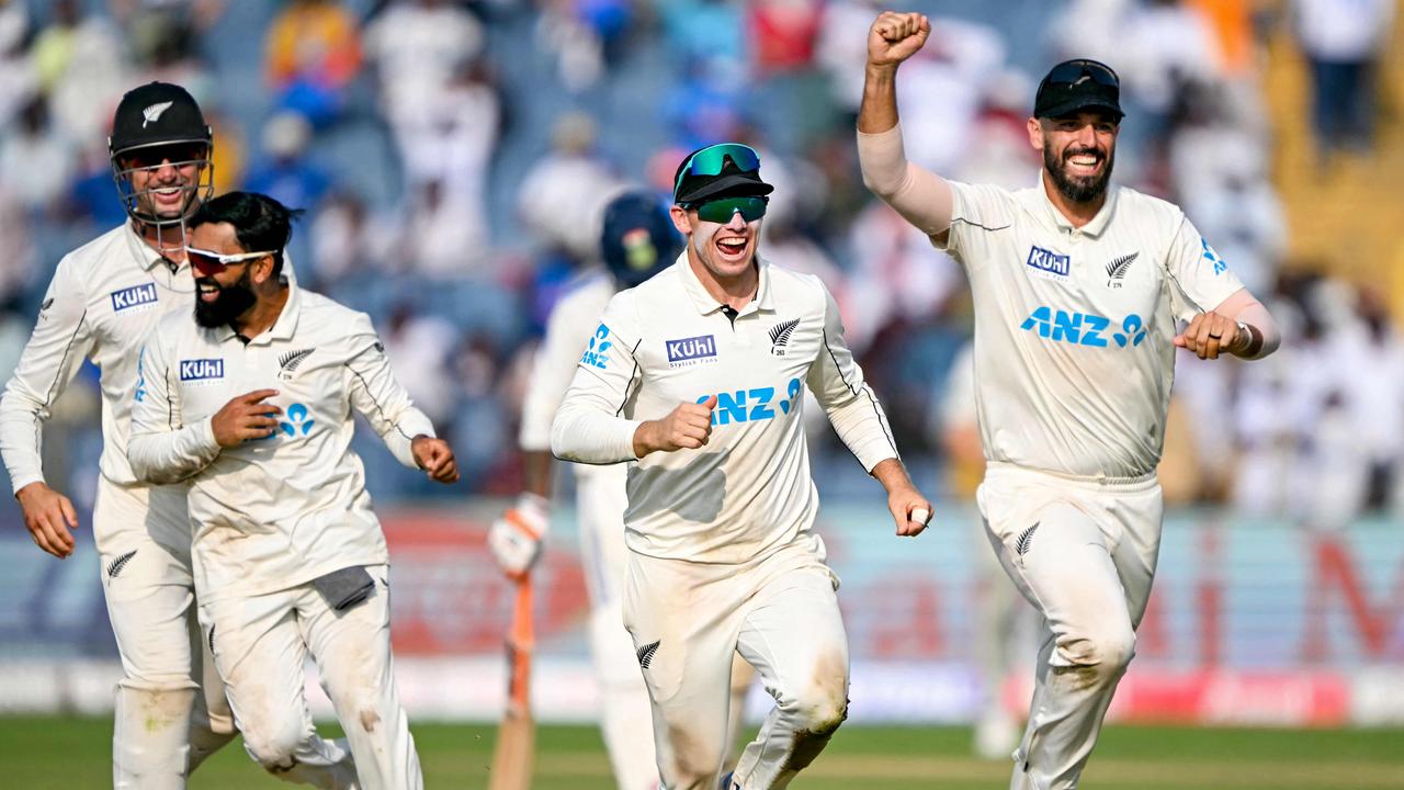 New Zealand became the first team to beat India at home in a Test series since 2012. (Photo by Punit PARANJPE / AFP)