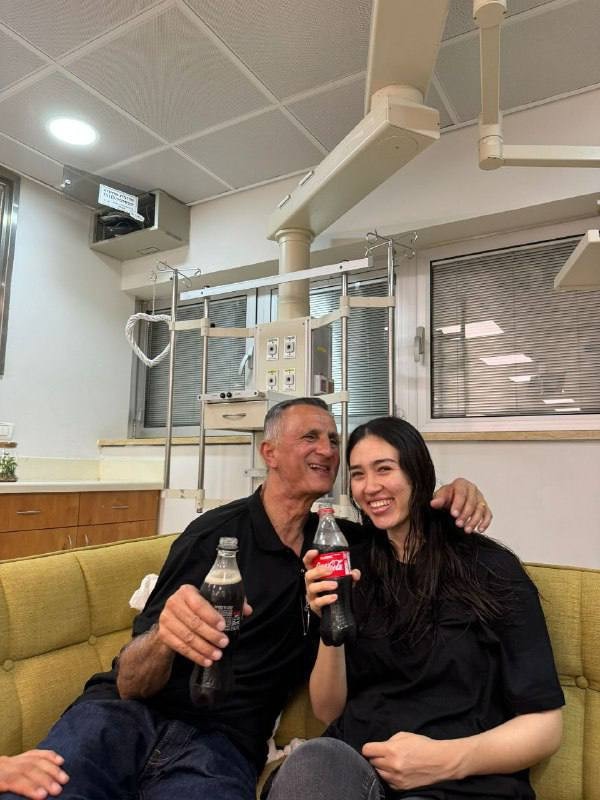 Noa Argamani (25) with her father after being rescued from Gaza. Picture: X