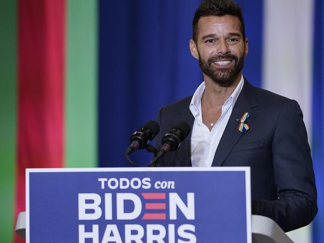 Singer Ricky Martin speaks during a Hispanic heritage event with Democratic presidential nominee and former Vice President Joe Biden. Picture: AFP