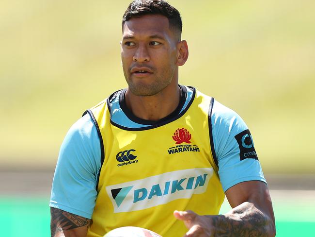 Israel Folau during the NSW Waratahs Super Rugby captain's run at Brookvale Oval, Sydney. Picture: Brett Costello