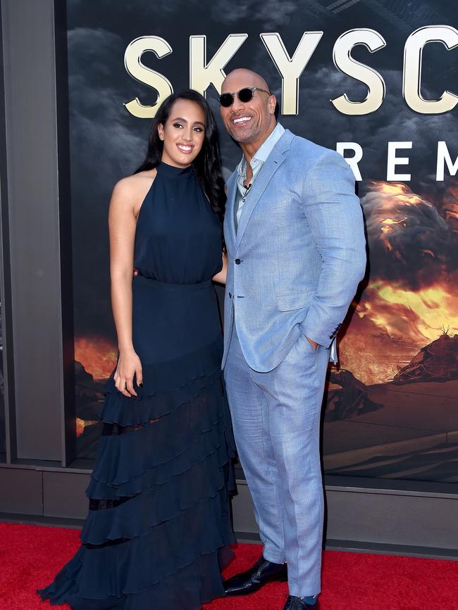 The Rock with Simone at the 2018 premiere of Skyscraper. Photo by Michael Loccisano/Getty Images