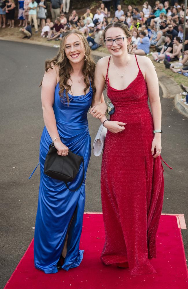 Nikita Quinnell (left) and Kira Foxe at Harristown State High School formal at Highfields Cultural Centre, Friday, November 17, 2023. Picture: Kevin Farmer