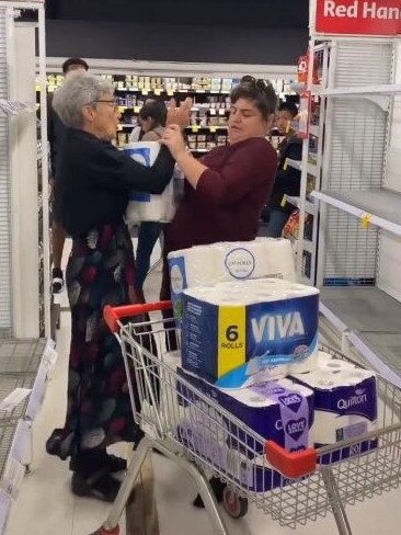 Two women fighting over toilet paper in a Melbourne Coles. Picture: TikTok