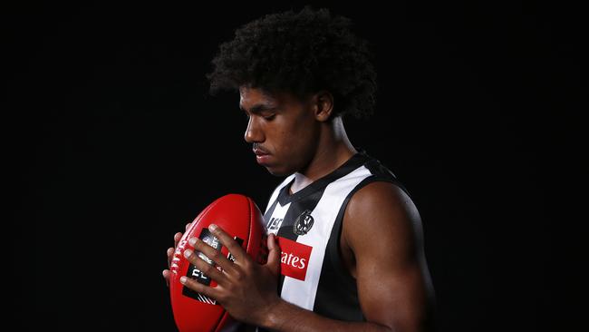 Isaac Quaynor after being drafted by the Magpies in 2018. Picture: AAP Image/Daniel Pockett