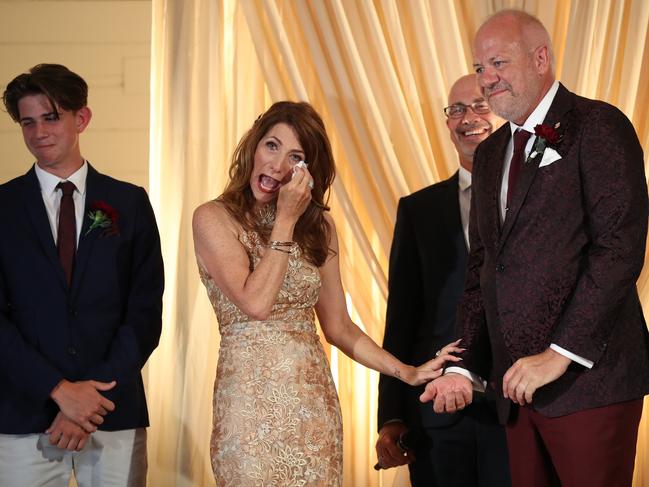 Robin gets teary during her son Piper's speech. Picture: Liam Kidston