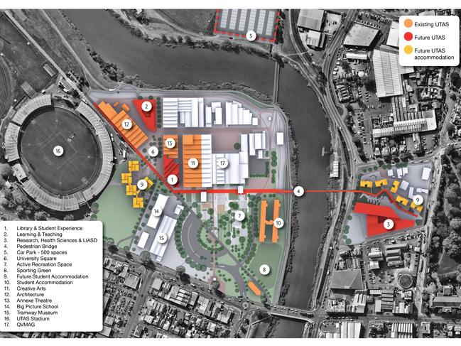 Updated precinct plan for the UTAS Inveresk campus. Picture: SUPPLIED