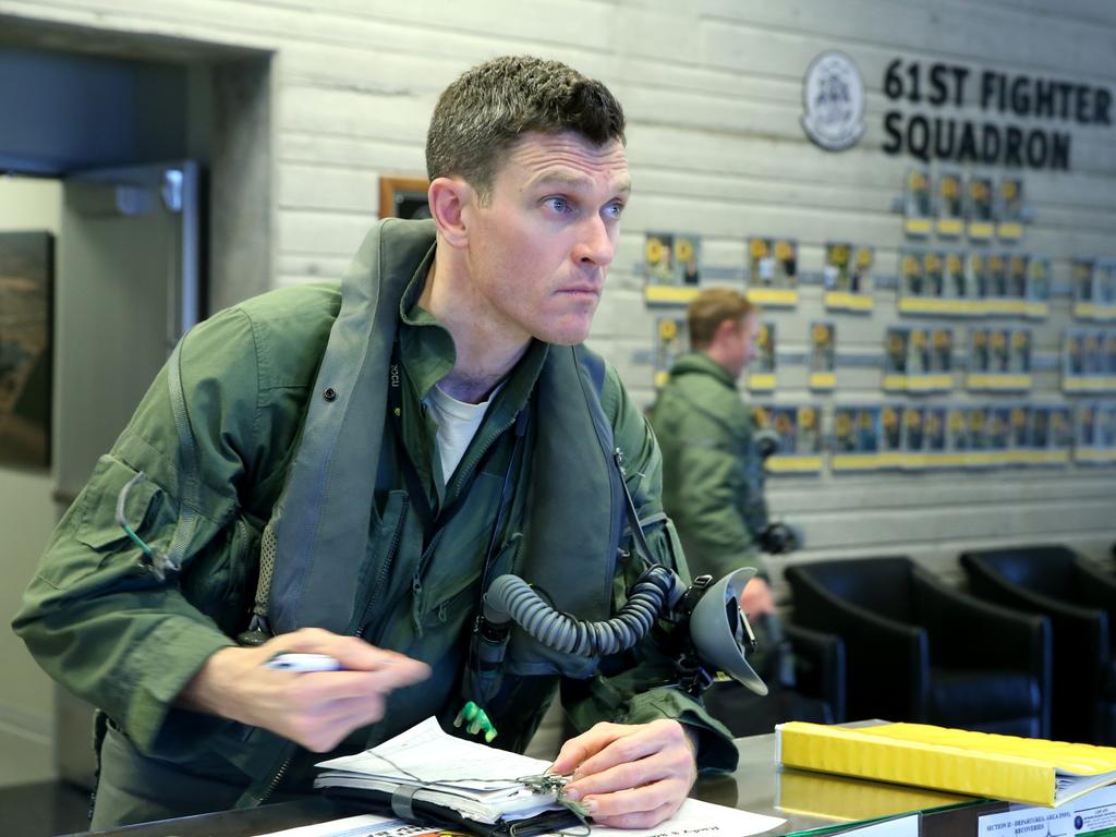 Australian Pilots training in the F35 fighter Jets Luke Airforce Base in Phoenix Arizona. Squadron Leader “Jacko” before a flight. Picture: Nathan Edwards