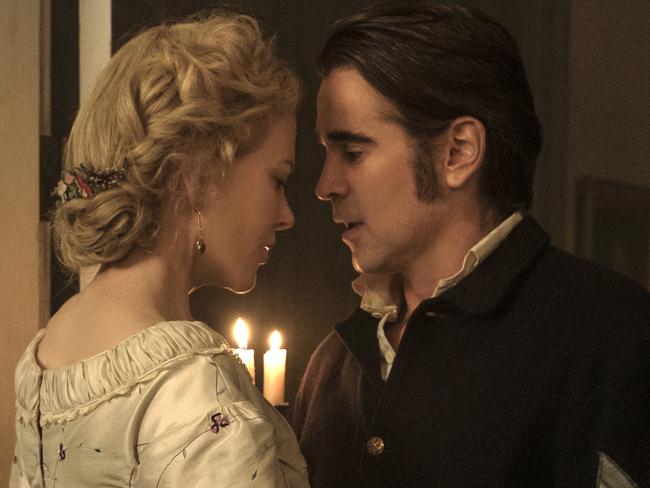 This image released by Focus Features shows Nicole Kidman, left, and Colin Farrell in a scene from "The Beguiled." (Ben Rothstein/Focus Features via AP)