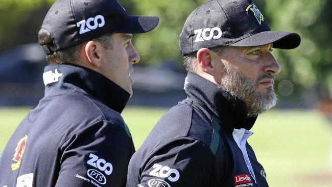 GREAT MINDS: Ipswich Jets co-coaches Ben and Shane Walker are ever alert on the sideline. Picture: Franca Tigani