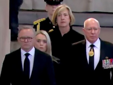 Australian Prime Minister Anthony Albanese and the Governor-General pay their respects to the Queen at Westminster Hall. Picture: Supplied