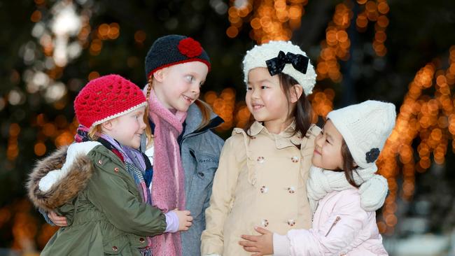 Jessie, 3, Ella, 6, Sienna, 5, and Estelle, 3 are excited for Winterlight. Pictures: Angelo Velardo