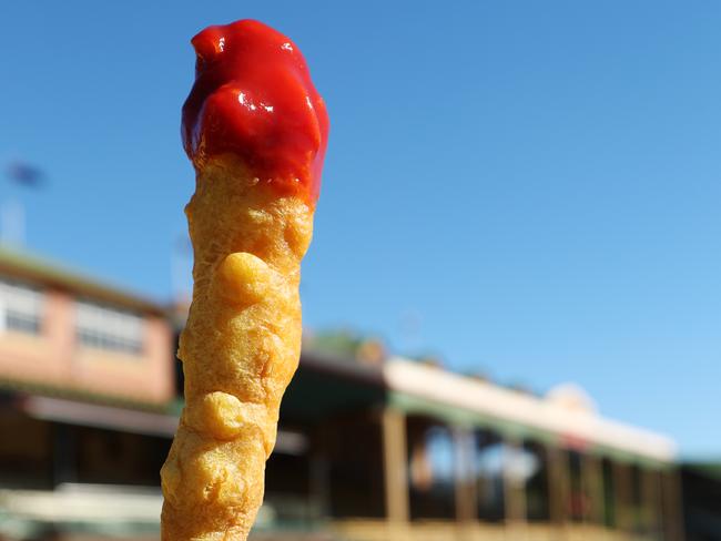 A dagwood dog at the Ekka. Photo Lachie Millard