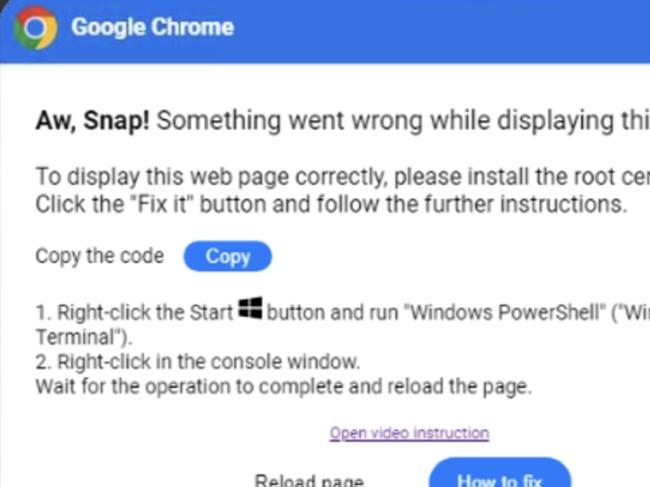 Cybersecurity company Proofpoint has warned Google Chrome users to be aware of popup notifications that claim an error has occurred while trying to open a document or webpage. It's the latest tactic being used by scammers to infect computers with malware.. Picture: Supplied