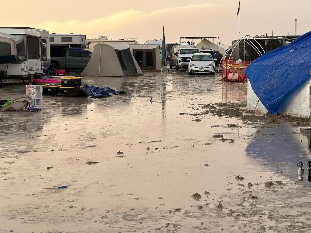 Revellers attending the 2023 Burning Man Festival in Nevada have been told to conserve food and water with heavy rain causing flooding to the remote site. Picture: Facebook.