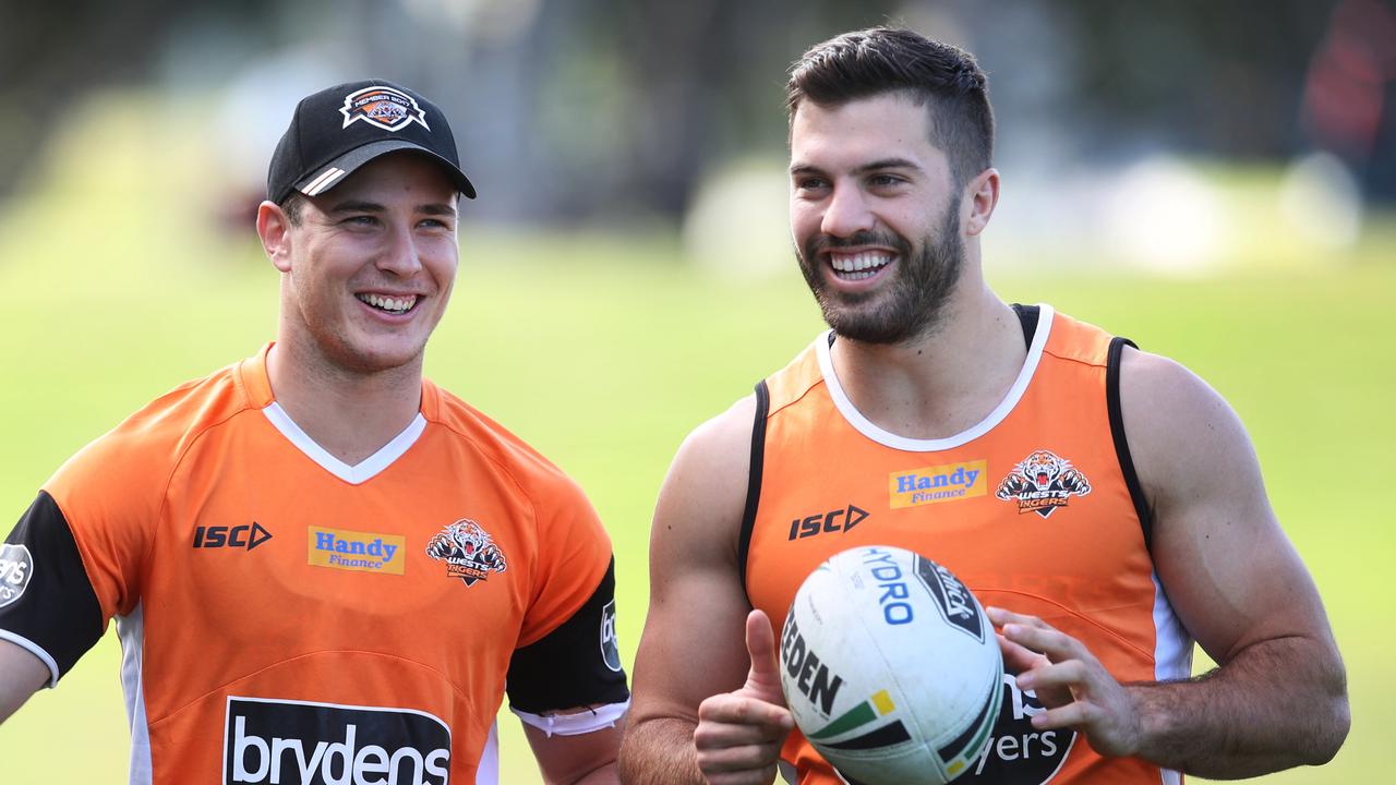 Former Tigers Mitch Moses and James Tedesco caught up for dinner last week. Picture: Phil Hillyard