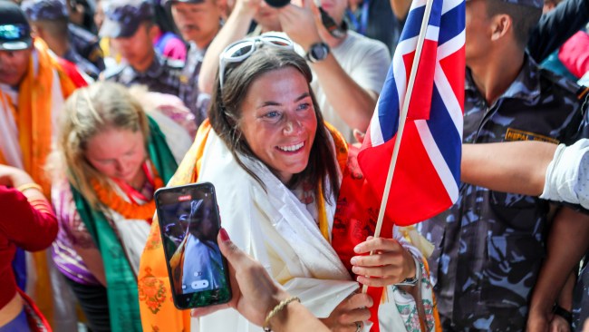 Norwegian mountaineer Kristin Harila was given a hero's welcome on her return from K2. Picture: Sunil Pradhan/Anadolu Agency via Getty Images