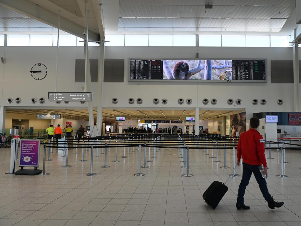 Adelaide Airport on Monday as Covid-19 border restrictions were enforced. Picture: NCA NewsWire / Naomi Jellicoe