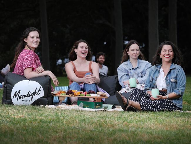 Nicola Whiteside, Julia Dray, Beth Carmody and Ruth Hollows enjoying a picture at Centennial Parklands. Picture: Richard Dobson