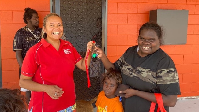 Remote Housing and Homelands Minister and Member for Arnhem Selena Uibo with new tenant Tarsha Kennedy. Picture: Supplied