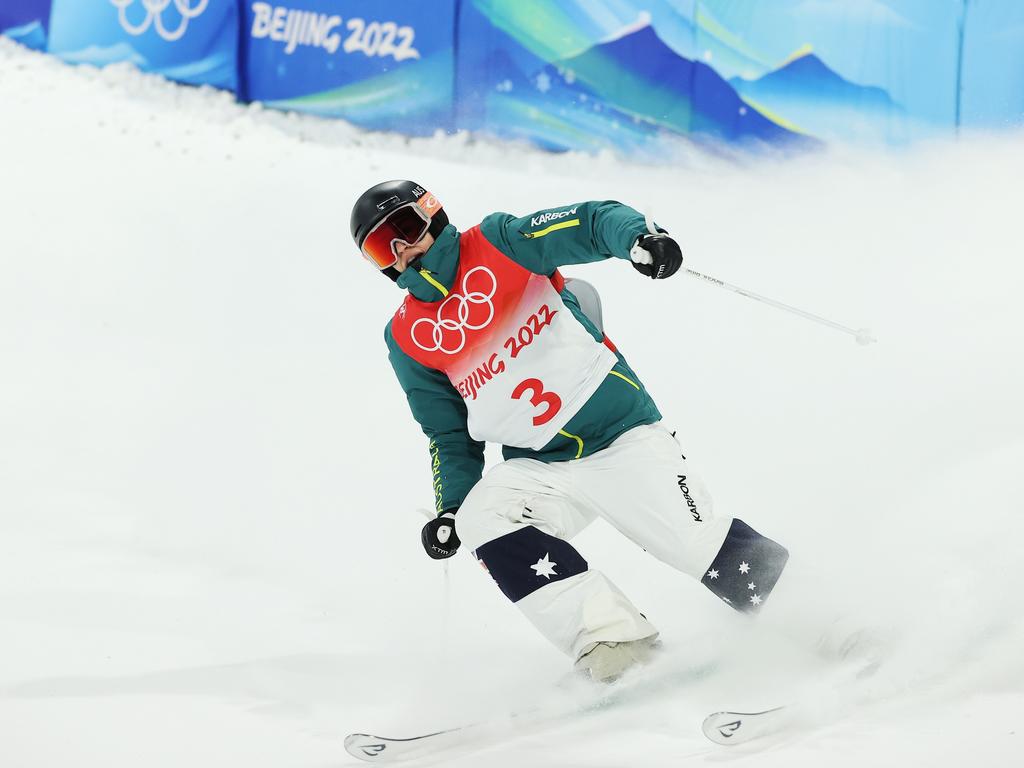 Jakara Anthony of Team Australia reacts after their run during the Women's Freestyle Skiing Moguls Final on Day 2 of the Beijing 2022 Winter Olympic Games. Picture: Getty Images