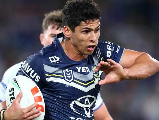 SYDNEY, AUSTRALIA - SEPTEMBER 07: Heilum Luki of the Cowboys in action during the round 27 NRL match between Canterbury Bulldogs and North Queensland Cowboys at Accor Stadium, on September 07, 2024, in Sydney, Australia. (Photo by Mark Nolan/Getty Images)