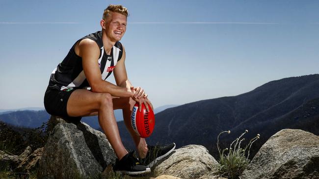 Collingwood training camp for 1st to 4th year players at Falls Creek, New recruit Adam Treloar in the black and white . Victoria. 18th November 2015. Picture: Colleen Petch.