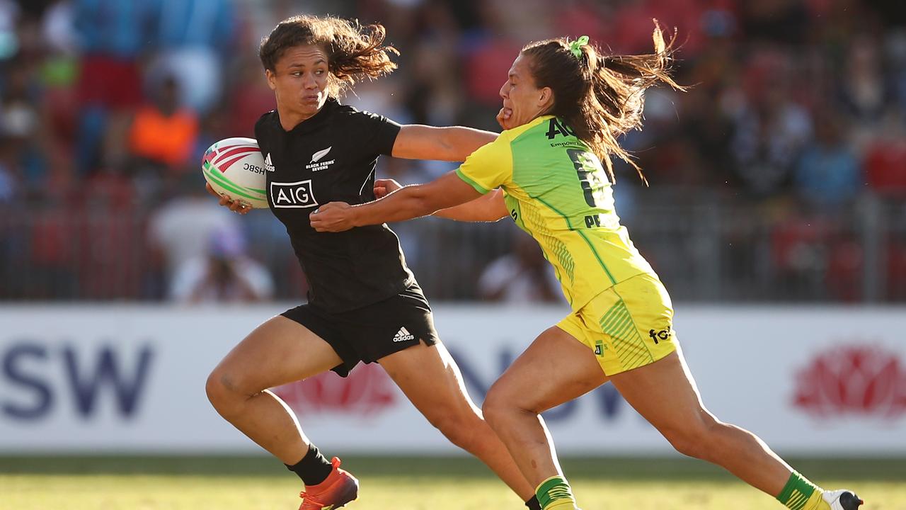 Ruby Tui of New Zealand runs the ball at Spotless Stadium in Sydney.