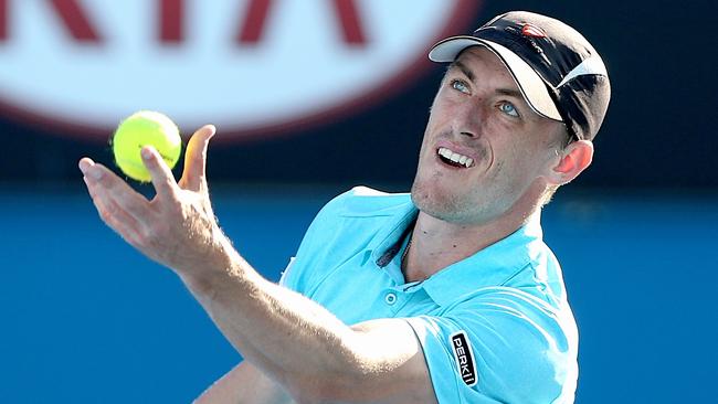 John Millman in action against Gilles Muller. Picture: Mark Stewart