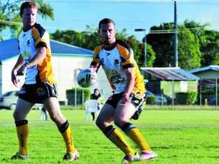 Sunshine Coast Falcons’ Chris McGill spins the ball wide during the 47th Battalion Trophy tournament at Bundaberg yesterday. Picture: Scottie Simmonds