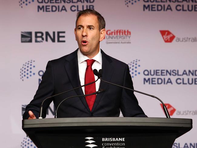 BRISBANE, AUSTRALIA - NewsWire Photos MARCH 18, 2025: The Australian Federal Treasurer Dr Jim Chalmers MP during his pre-budget address in Brisbane. Picture: NewsWire/Tertius Pickard