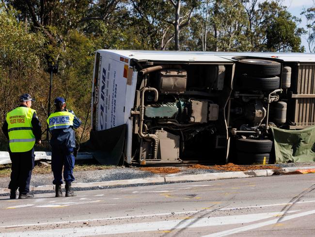 A horror bus crash in the Hunter Valley killed 10 people and hospitalised 25 more. Picture: NCA NewsWire / David Swift