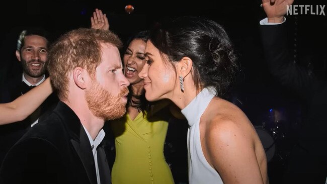 The Sussexes party at their wedding reception. Picture: Netflix