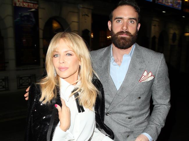 Kylie Minogue and Joshua Sasse at the Ivy restaurant for her intimate performnce on December 7, 2016 in London, England. Picture: Getty