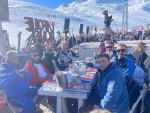 Tom Fennell and friends skiing in France. Picture: Supplied