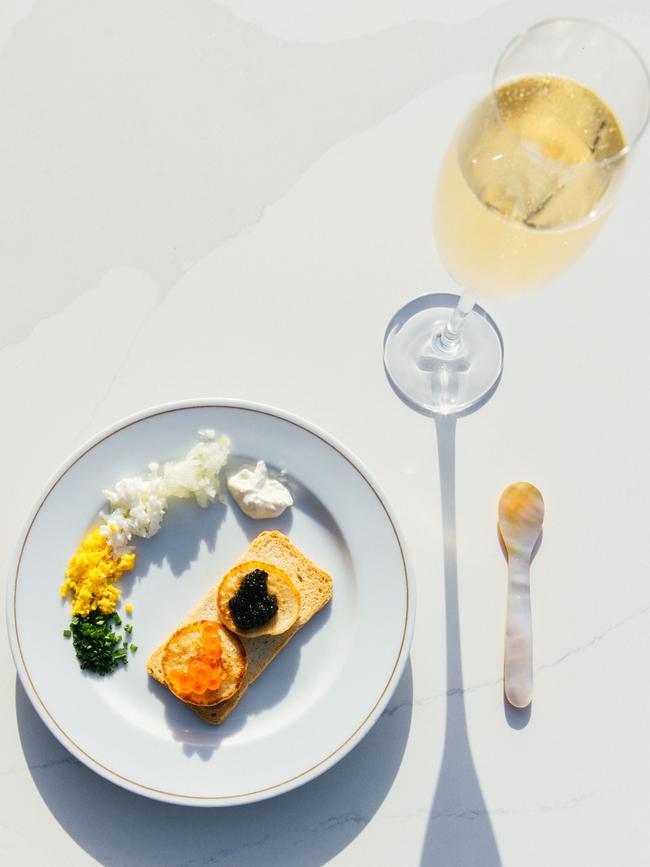 Breakfast of caviar and Champagne aboard the Explorer. Picture: Elise Hassey.