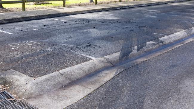 The remnants of a crime scene. Where a car was burnt out on Boundary rd Chester Hill. Picture: Thomas Lisson