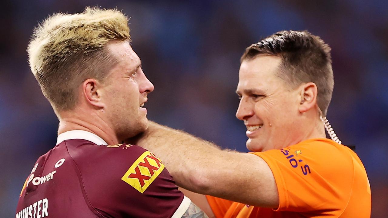 Cameron Munster says a shoulder injury left him a ‘passenger’ for the Maroons, and he will need scans to assess the damage. Picture: Getty Images.